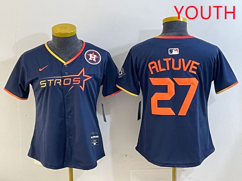 Youth Houston Astros #27 Altuve Drak Blue Three generations Joint Name 2025 Nike MLB Jersey style 41011